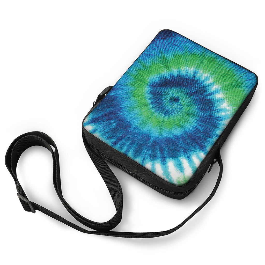 Blue Green And White Tie Dye Print Rectangular Crossbody Bag