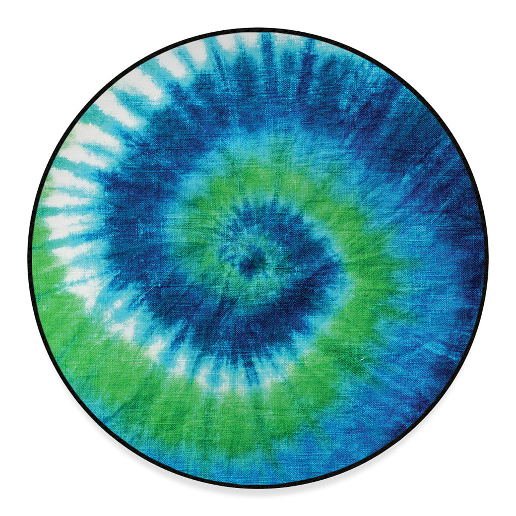 Blue Green And White Tie Dye Print Round Floor Mat
