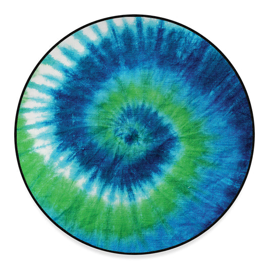 Blue Green And White Tie Dye Print Round Floor Mat