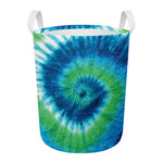 Blue Green And White Tie Dye Print Round Laundry Basket