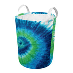 Blue Green And White Tie Dye Print Round Laundry Basket