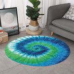 Blue Green And White Tie Dye Print Round Rug