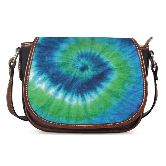Blue Green And White Tie Dye Print Saddle Bag