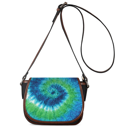 Blue Green And White Tie Dye Print Saddle Bag