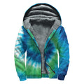 Blue Green And White Tie Dye Print Sherpa Lined Zip Up Hoodie