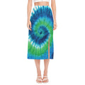 Blue Green And White Tie Dye Print Side Slit Midi Skirt
