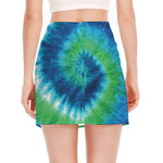 Blue Green And White Tie Dye Print Side Slit Mini Skirt
