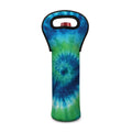 Blue Green And White Tie Dye Print Single Neoprene Wine Tote