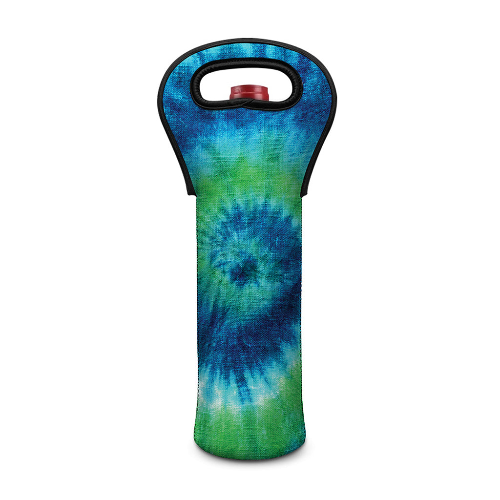 Blue Green And White Tie Dye Print Single Neoprene Wine Tote