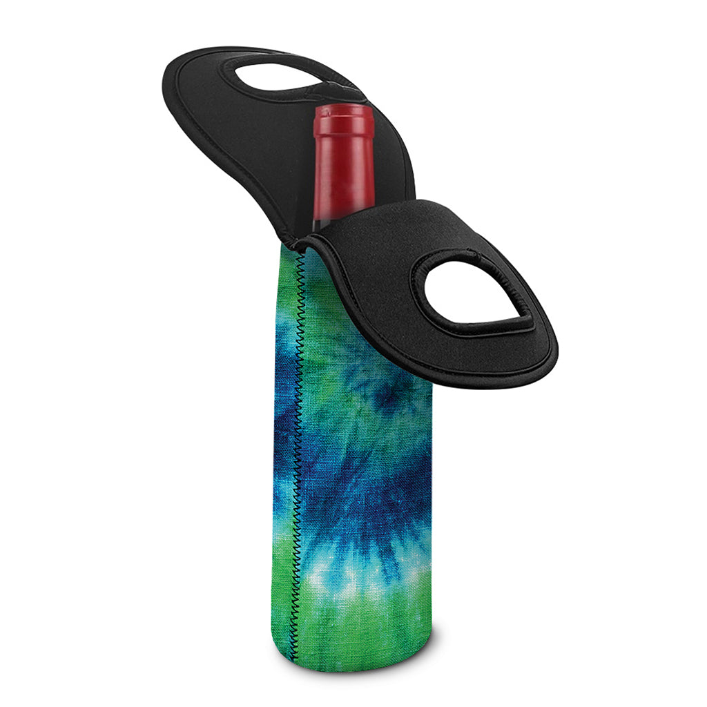 Blue Green And White Tie Dye Print Single Neoprene Wine Tote