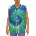 Blue Green And White Tie Dye Print Sleeveless Baseball Jersey