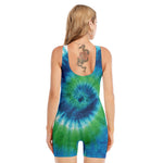 Blue Green And White Tie Dye Print Sleeveless One Piece Swimsuit