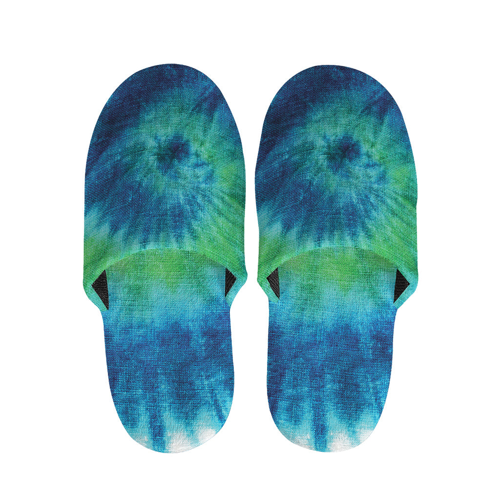 Blue Green And White Tie Dye Print Slippers