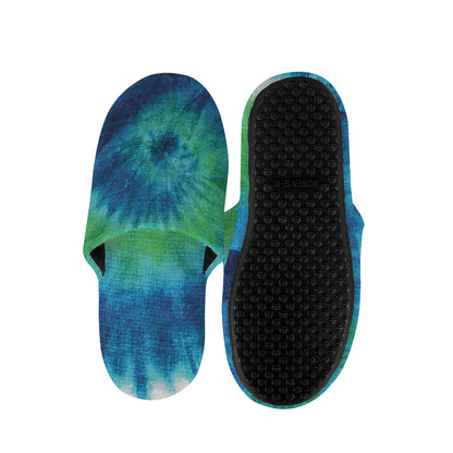 Blue Green And White Tie Dye Print Slippers