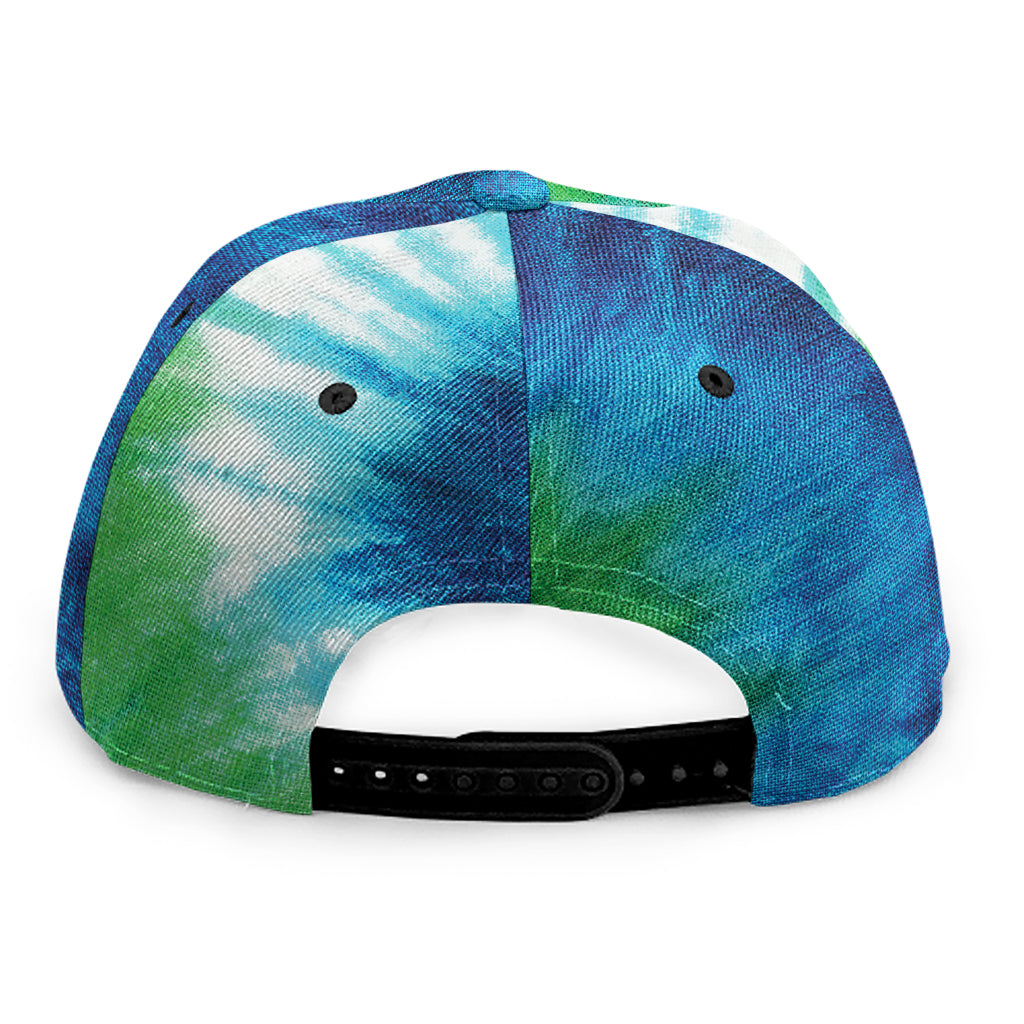 Blue Green And White Tie Dye Print Snapback Cap