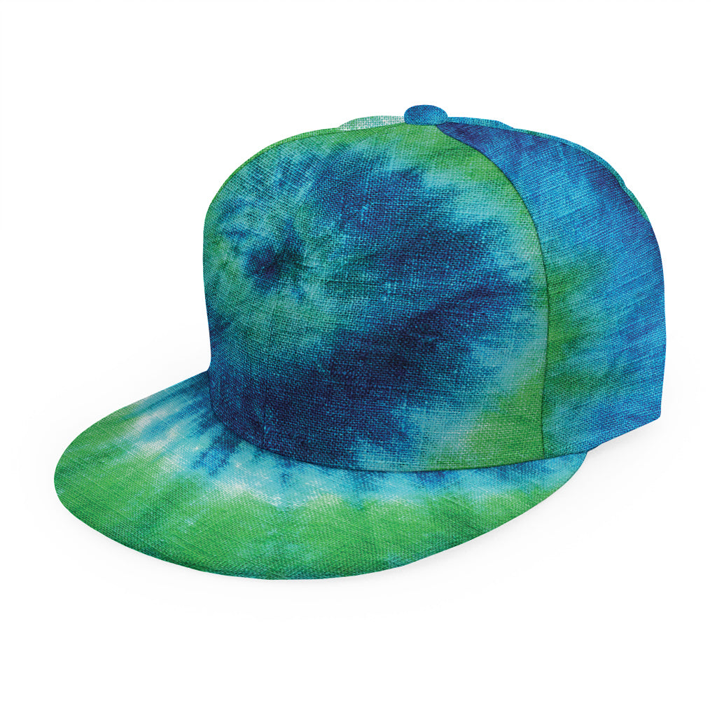 Blue Green And White Tie Dye Print Snapback Cap