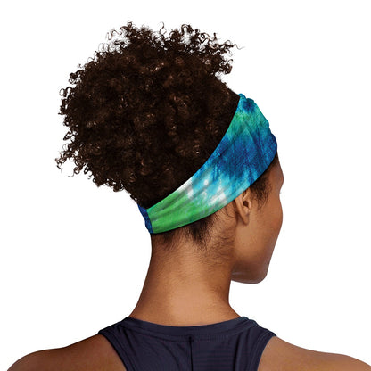 Blue Green And White Tie Dye Print Sports Headband