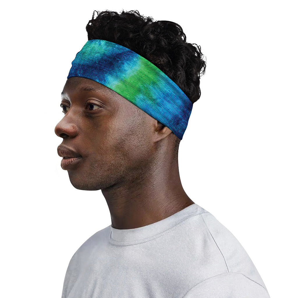 Blue Green And White Tie Dye Print Sports Headband