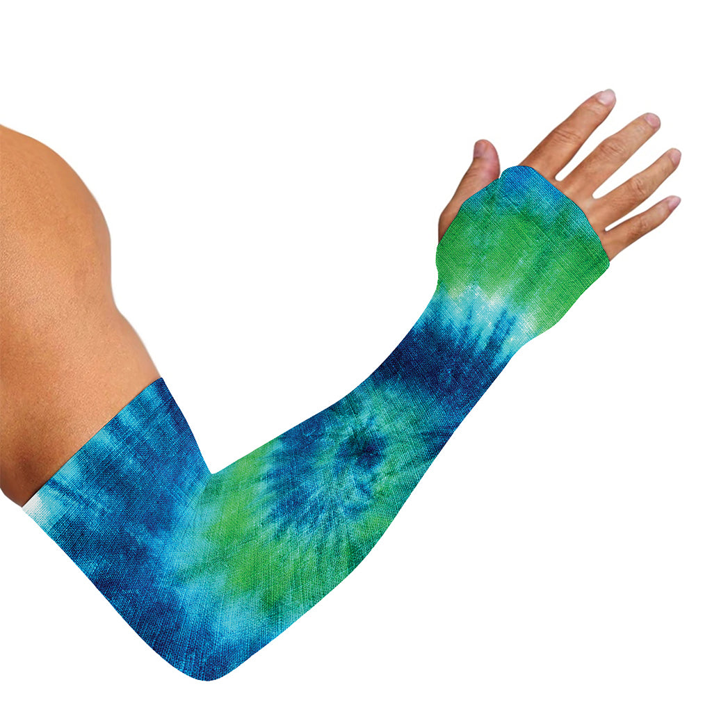 Blue Green And White Tie Dye Print Sun Protection Arm Sleeves