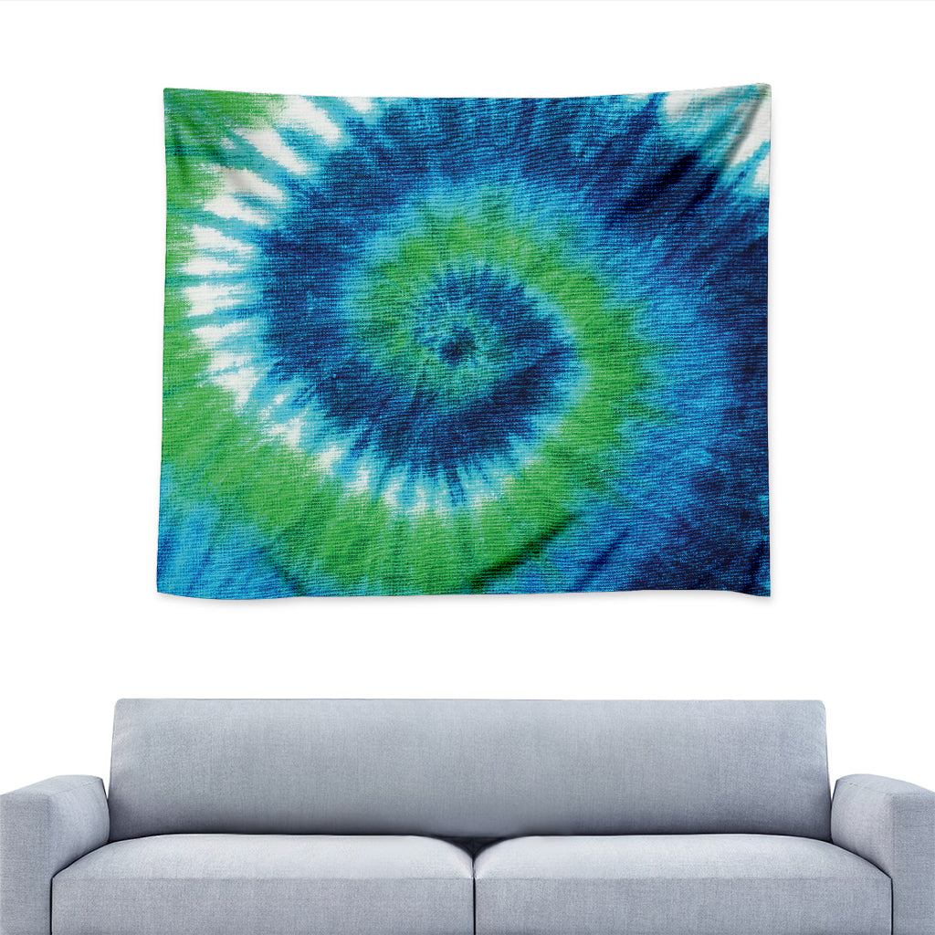 Blue Green And White Tie Dye Print Tapestry