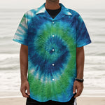 Blue Green And White Tie Dye Print Textured Short Sleeve Shirt