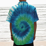 Blue Green And White Tie Dye Print Textured Short Sleeve Shirt