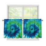Blue Green And White Tie Dye Print Tier Curtains