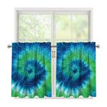 Blue Green And White Tie Dye Print Tier Curtains