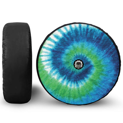 Blue Green And White Tie Dye Print Tire Cover With Camera Hole
