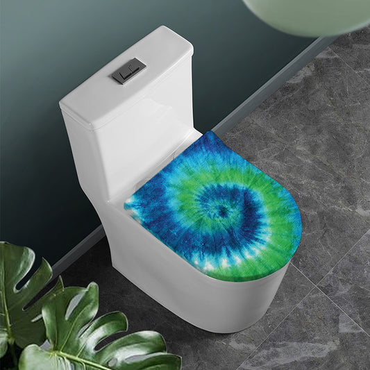 Blue Green And White Tie Dye Print Toilet Lid Cover