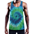 Blue Green And White Tie Dye Print Men's Workout Tank Top