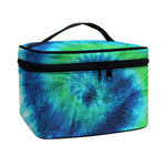Blue Green And White Tie Dye Print Travel Makeup Bag