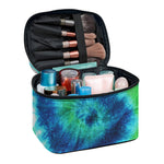 Blue Green And White Tie Dye Print Travel Makeup Bag