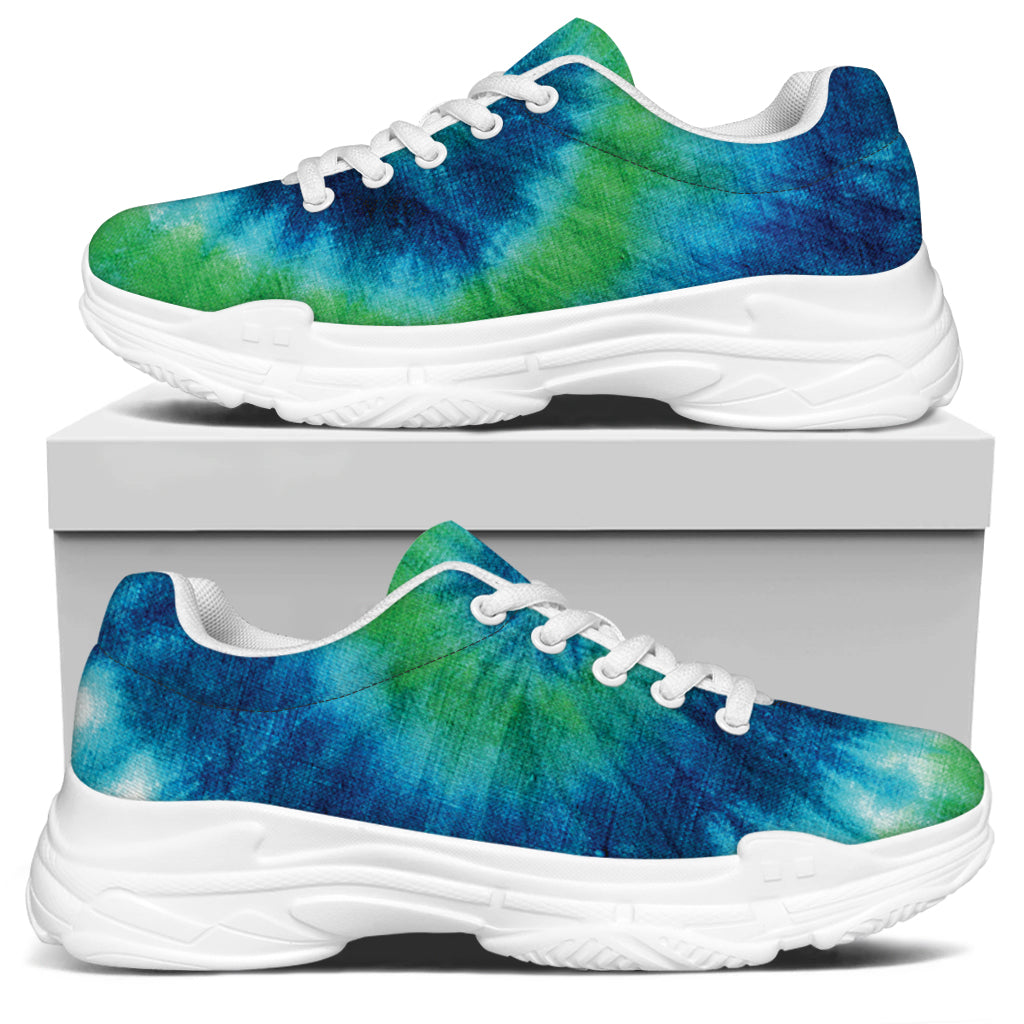 Blue Green And White Tie Dye Print White Chunky Shoes