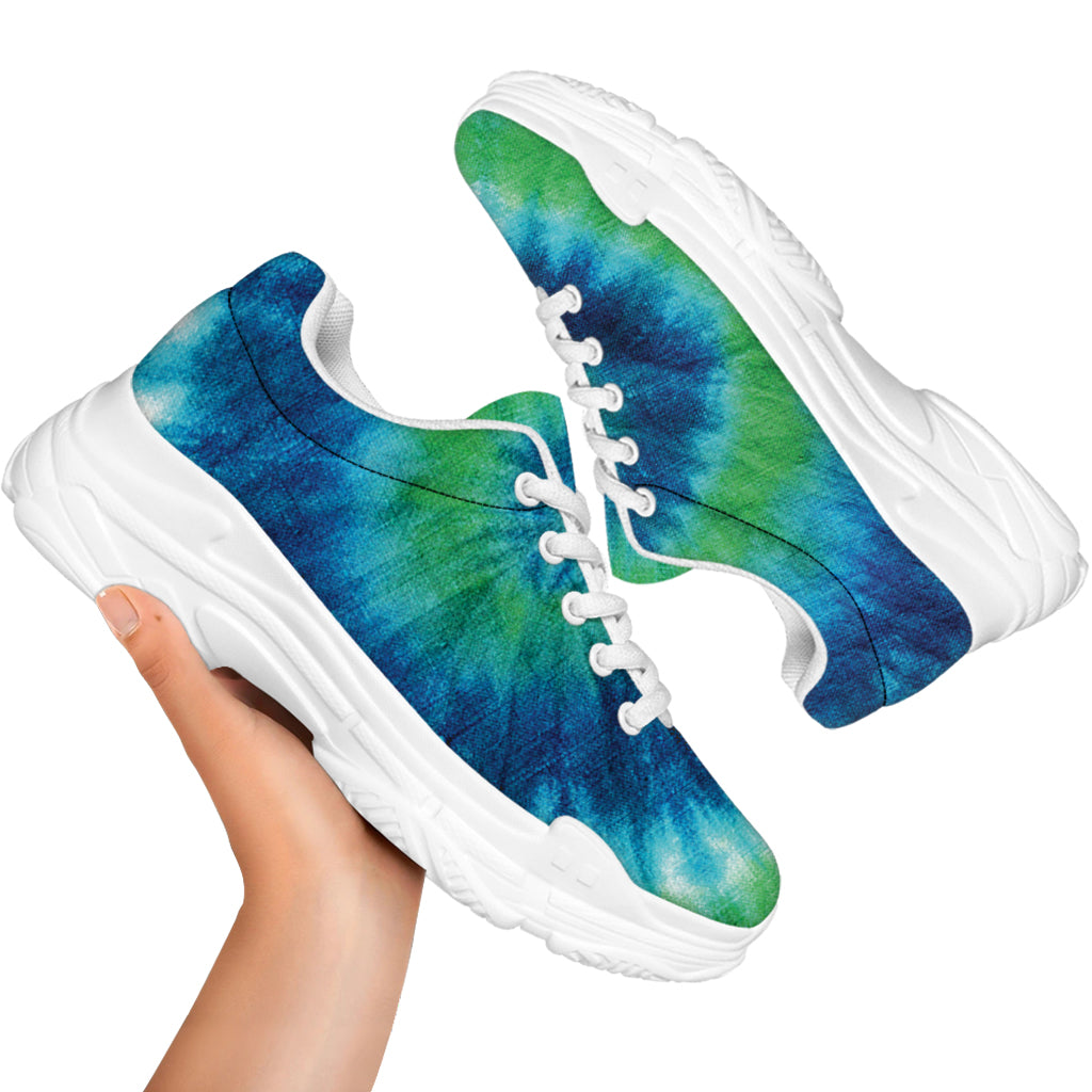 Blue Green And White Tie Dye Print White Chunky Shoes