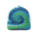 Blue Green And White Tie Dye Print White Mesh Trucker Hat