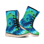 Blue Green And White Tie Dye Print Winter Boots