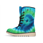 Blue Green And White Tie Dye Print Winter Boots