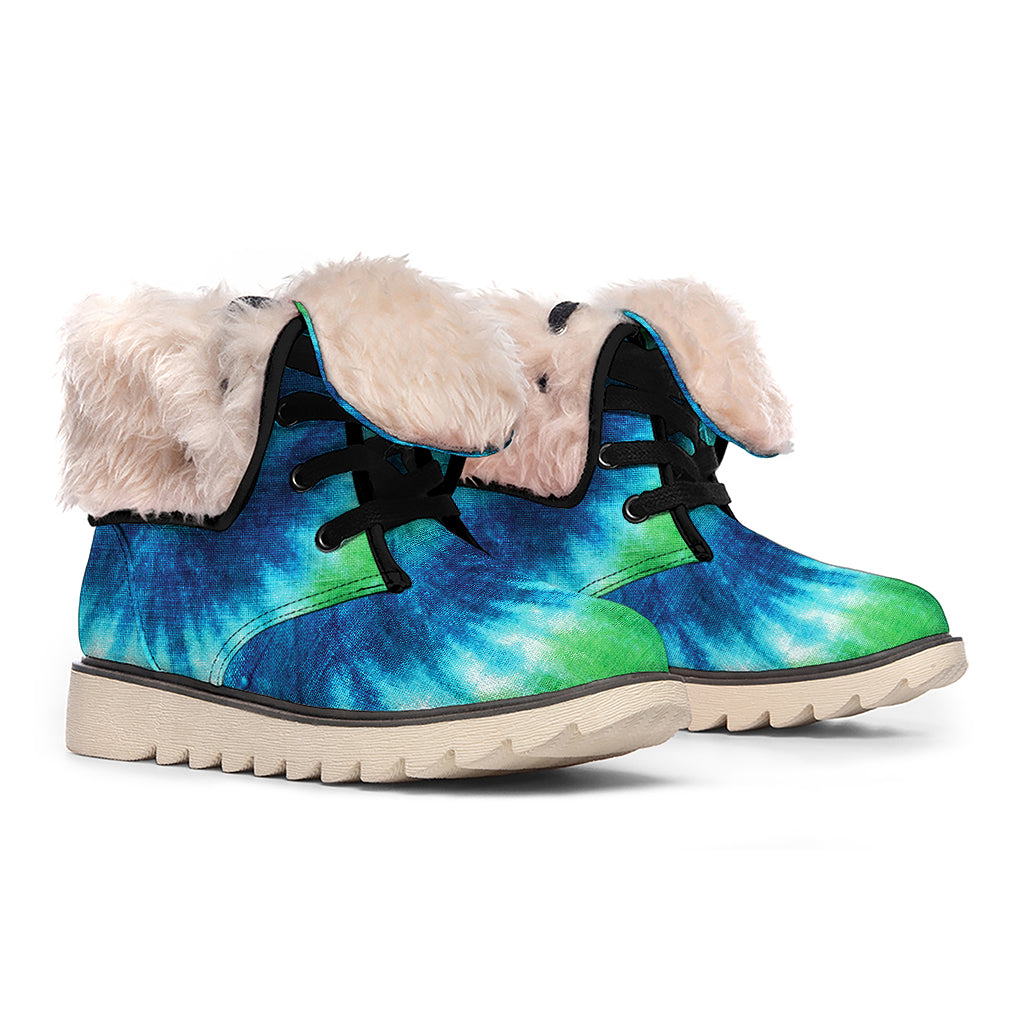 Blue Green And White Tie Dye Print Winter Boots