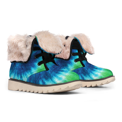Blue Green And White Tie Dye Print Winter Boots