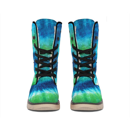 Blue Green And White Tie Dye Print Winter Boots