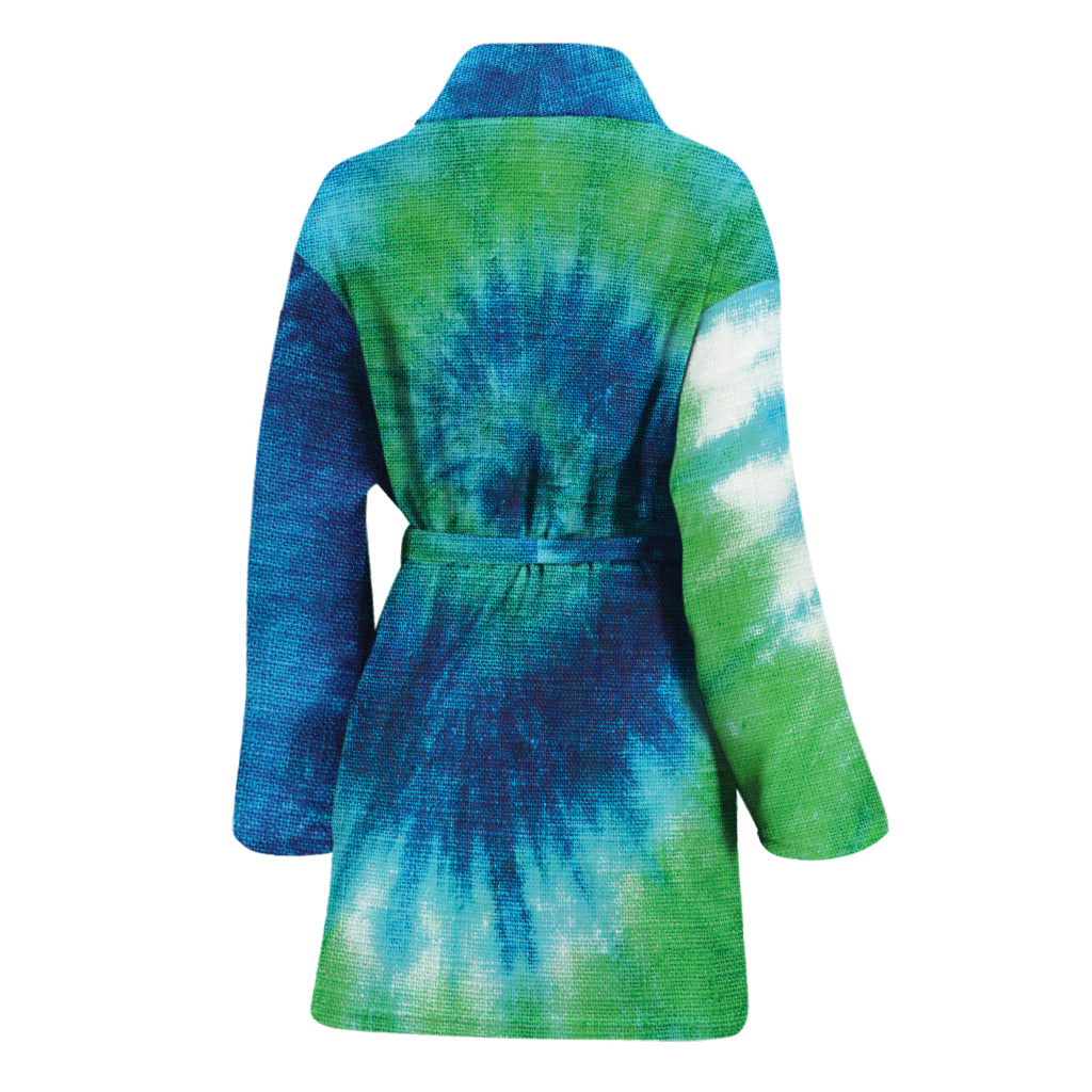 Blue Green And White Tie Dye Print Women's Bathrobe