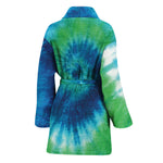 Blue Green And White Tie Dye Print Women's Bathrobe