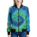 Blue Green And White Tie Dye Print Women's Bomber Jacket