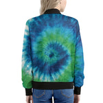 Blue Green And White Tie Dye Print Women's Bomber Jacket