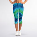 Blue Green And White Tie Dye Print Women's Capri Leggings