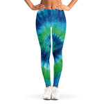 Blue Green And White Tie Dye Print Women's Leggings