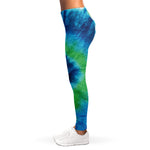 Blue Green And White Tie Dye Print Women's Leggings