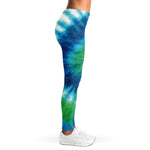 Blue Green And White Tie Dye Print Women's Leggings