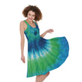 Blue Green And White Tie Dye Print Sleeveless Knee Length Dress